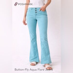 Button-Fly Aqua Flare Jeans